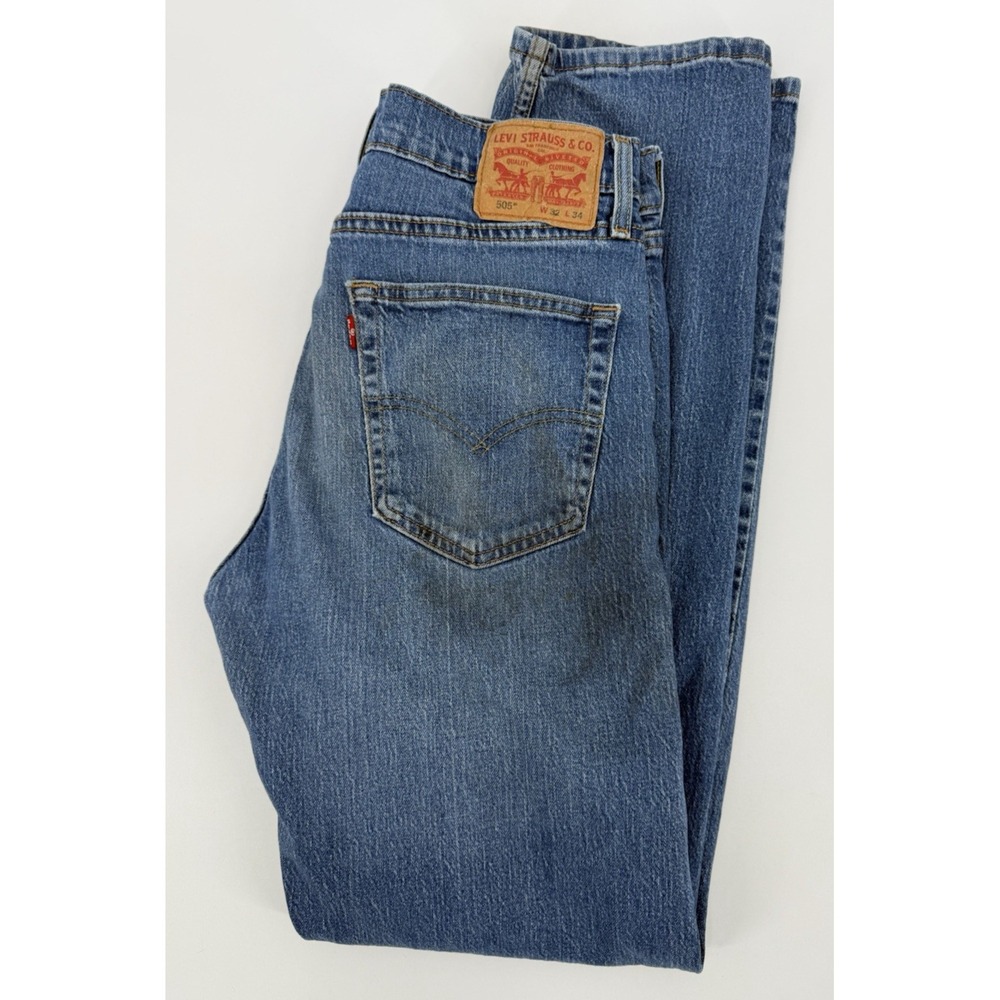 Levis 505 Jeans Mens 32x34 Blue Straight Leg Medium‎ Wash Denim Pants